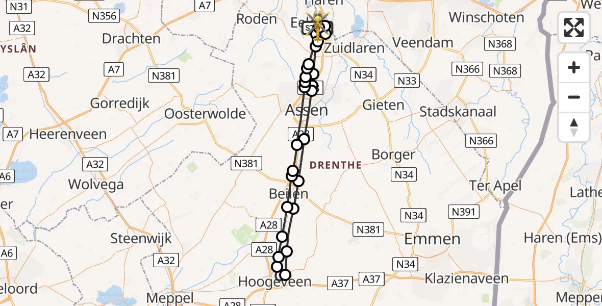 Vluchtroute Traumahelikopter Groningen Airport Eelde - Groningen Airport Eelde, 09 juli 2026, 04:45