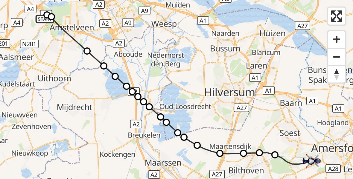 Vluchtroute Politiehelikopter Amsterdam Vliegveld Schiphol - Amersfoort, 09 juli 2026, 06:48