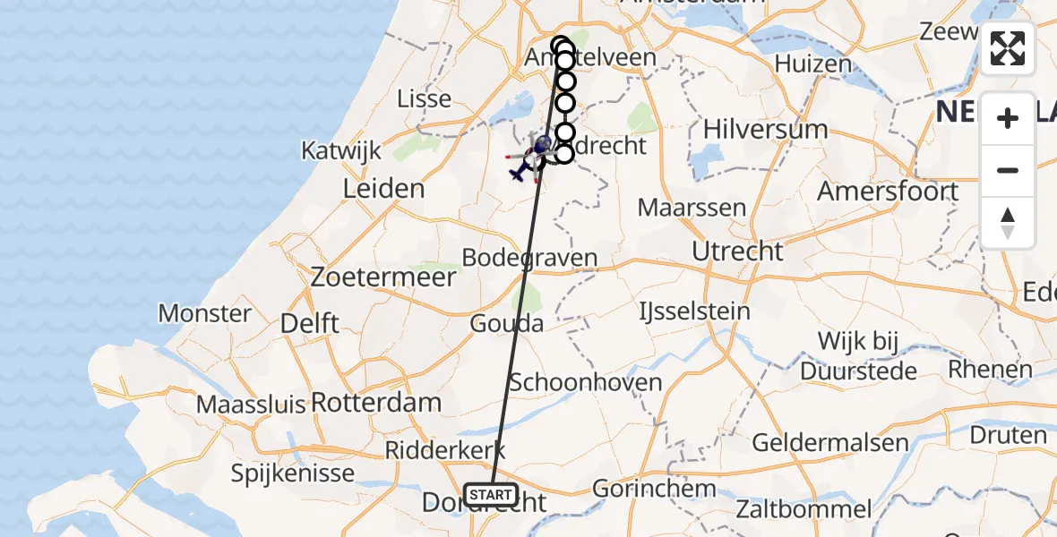 Vluchtroute Politiehelikopter Papendrecht - Nieuwveen, 09 juli 2026, 07:34