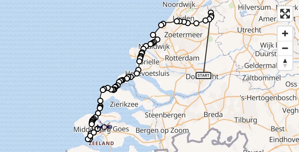 Vluchtroute Politiehelikopter Papendrecht - Vliegveld Midden-Zeeland, 09 juli 2026, 07:52
