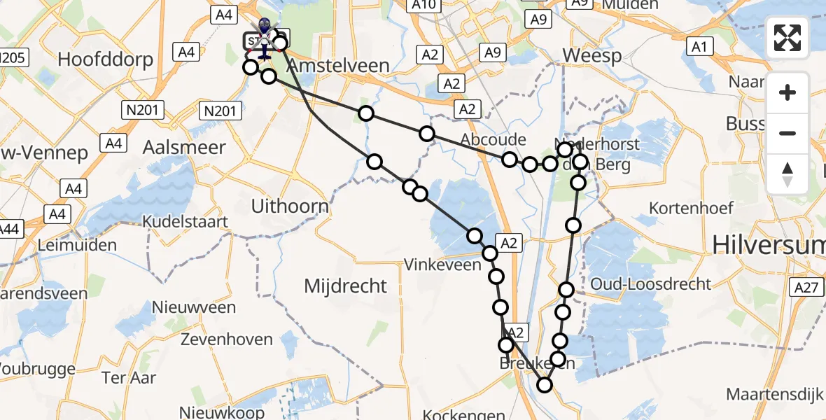 Vluchtroute Politiehelikopter Amsterdam Vliegveld Schiphol - Amsterdam Vliegveld Schiphol, 09 juli 2026, 08:05