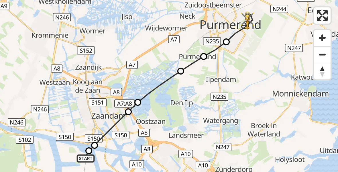 Vluchtroute Traumahelikopter Amsterdam Heliport - Purmerend, 09 juli 2026, 08:42