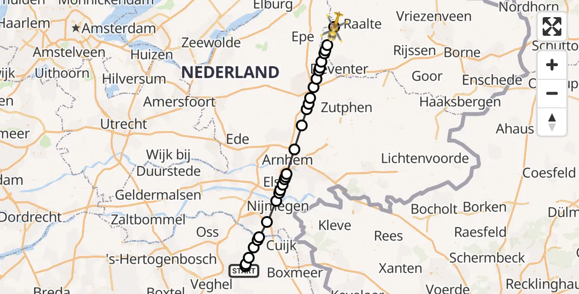 Vluchtroute Traumahelikopter Vliegbasis Volkel - Wijhe, 09 juli 2026, 08:59
