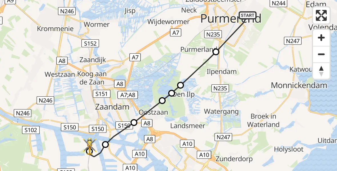 Vluchtroute Traumahelikopter Purmerend - Amsterdam Heliport, 09 juli 2026, 09:06