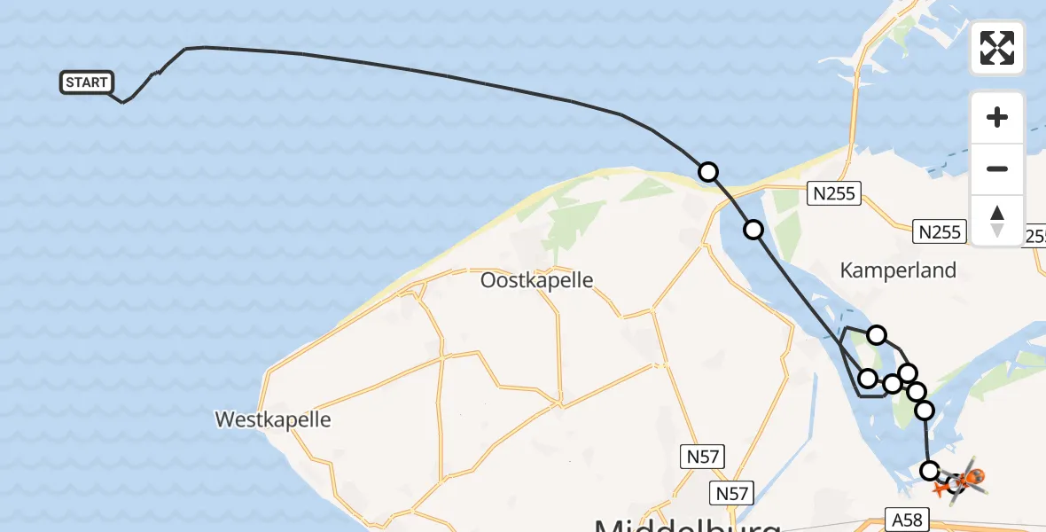Vluchtroute Kustwachthelikopter Noordzee - Vliegveld Midden-Zeeland, 09 juli 2026, 09:24