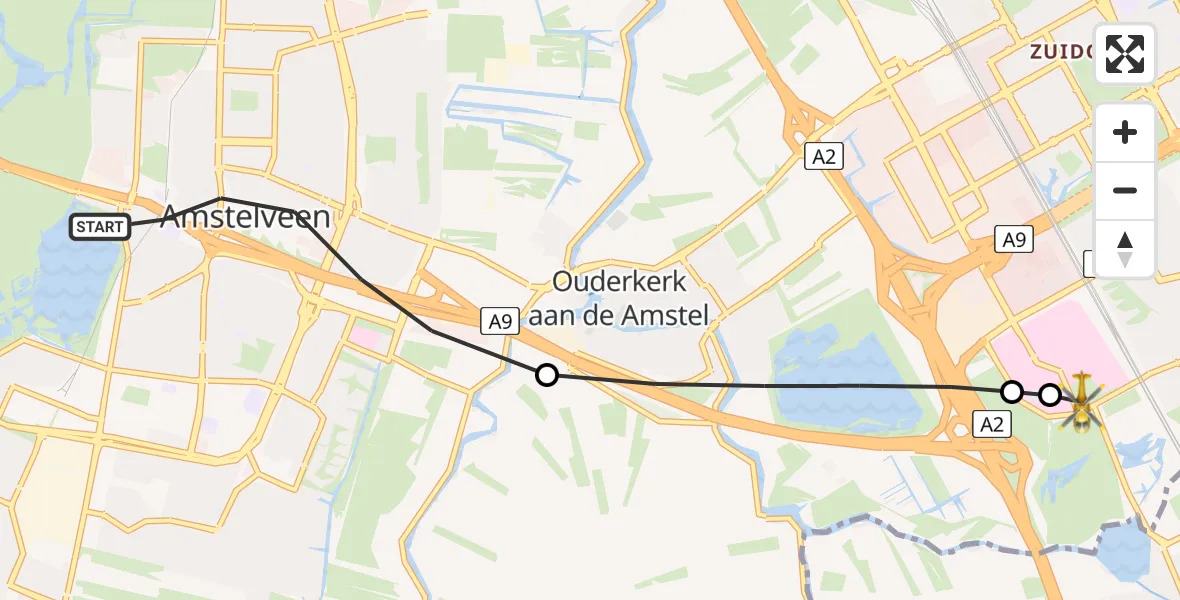 Vluchtroute Traumahelikopter Amstelveen - Amsterdam UMC Helipad, 09 juli 2026, 10:08