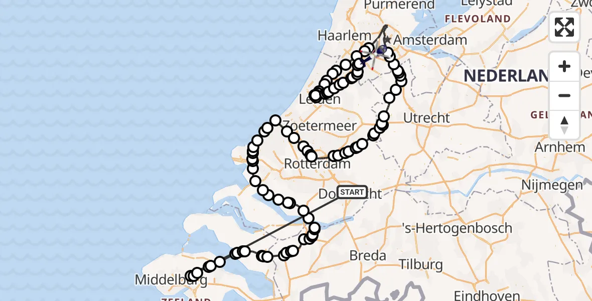 Vluchtroute Politiehelikopter Papendrecht - Amsterdam Vliegveld Schiphol, 09 juli 2026, 10:15
