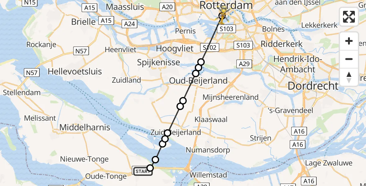Vluchtroute Traumahelikopter Ooltgensplaat - Erasmus MC, 09 juli 2026, 10:22