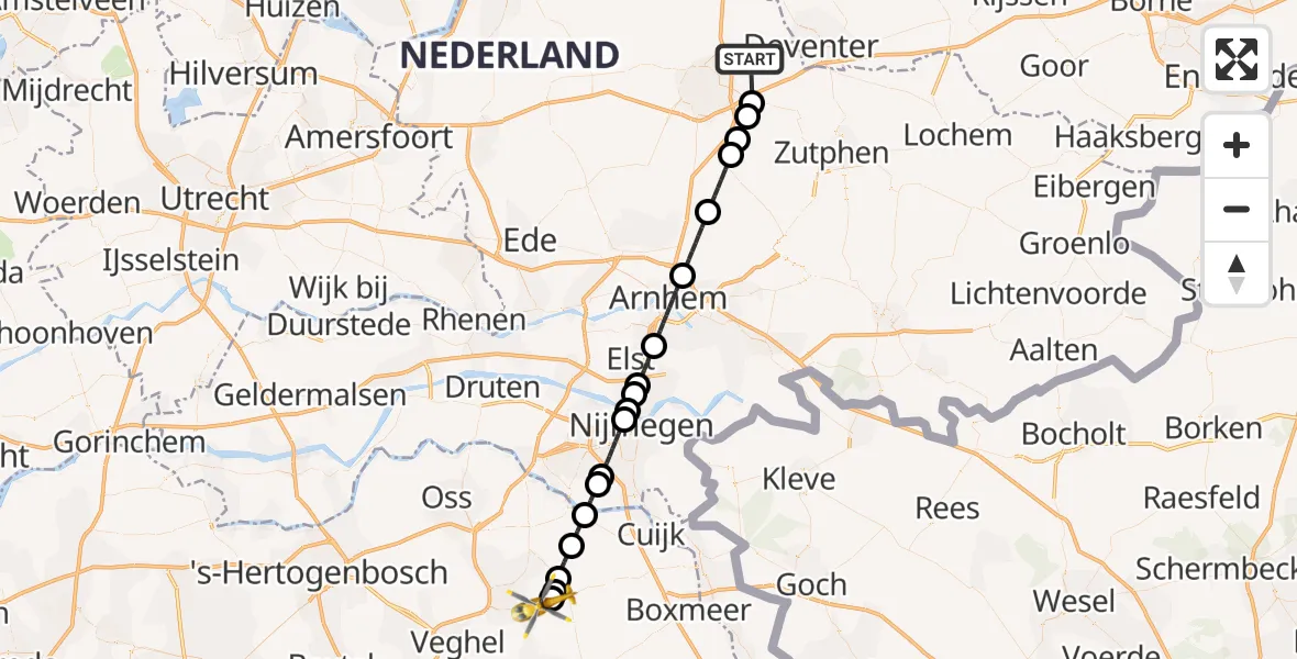 Vluchtroute Traumahelikopter Vliegveld Teuge - Vliegbasis Volkel, 09 juli 2026, 10:26