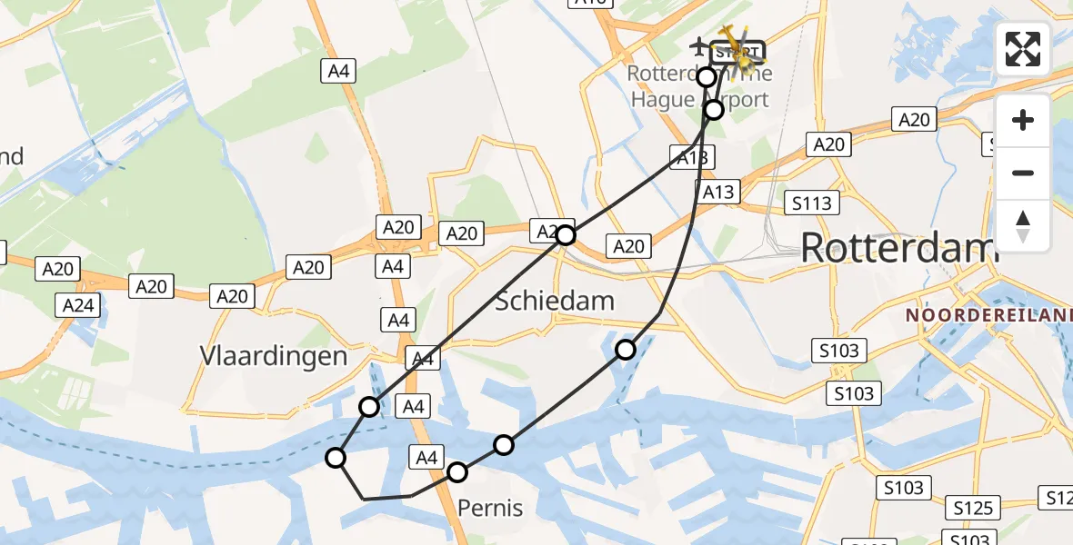 Vluchtroute Traumahelikopter Rotterdam The Hague Airport - Rotterdam The Hague Airport, 09 juli 2026, 14:37