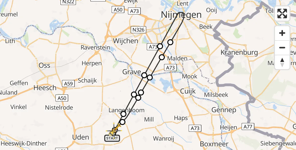 Vluchtroute Traumahelikopter Vliegbasis Volkel - Zeeland, 09 juli 2026, 14:48