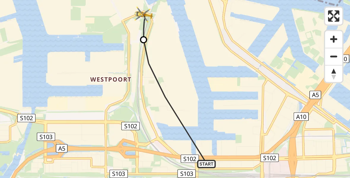 Vluchtroute Traumahelikopter Amsterdam - Amsterdam Heliport, 09 juli 2026, 15:08