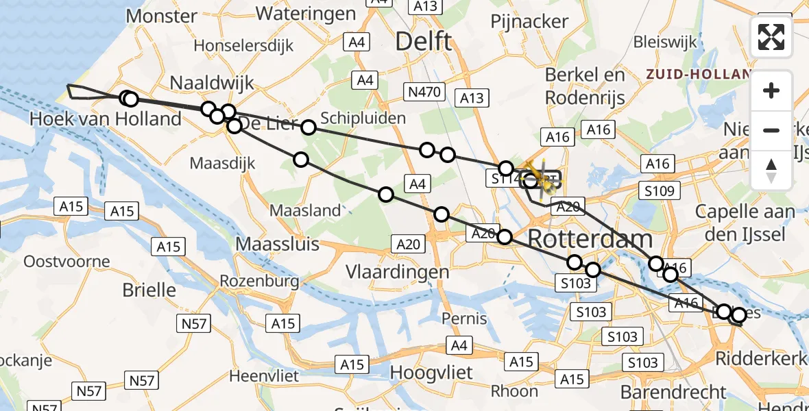 Vluchtroute Traumahelikopter Rotterdam The Hague Airport - Rotterdam The Hague Airport, 09 juli 2026, 15:54