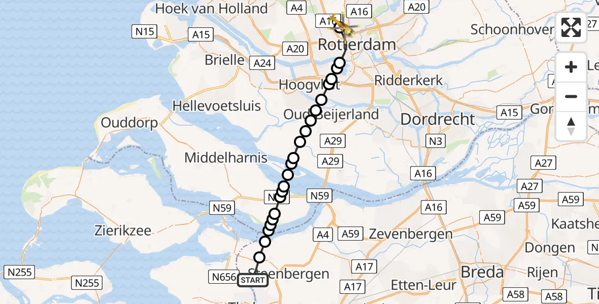 Vluchtroute Traumahelikopter Nieuw-Vossemeer - Rotterdam The Hague Airport, 09 juli 2026, 17:11
