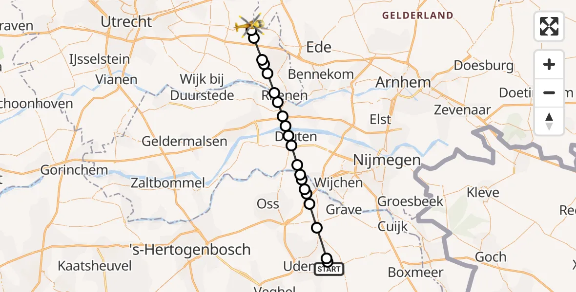 Vluchtroute Traumahelikopter Vliegbasis Volkel - Scherpenzeel, 09 juli 2026, 17:19