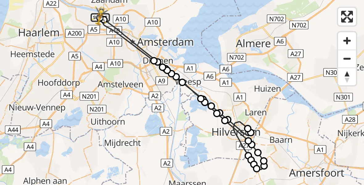Vluchtroute Traumahelikopter Amsterdam Heliport - Amsterdam Heliport, 09 juli 2026, 17:22