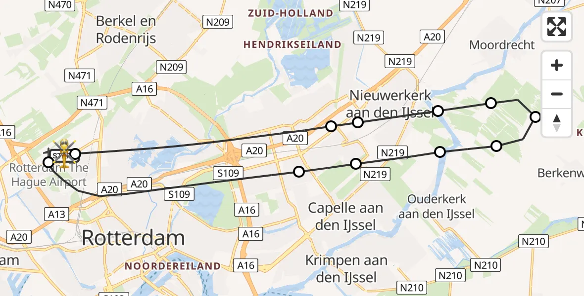 Vluchtroute Traumahelikopter Rotterdam The Hague Airport - Rotterdam The Hague Airport, 09 juli 2026, 17:29
