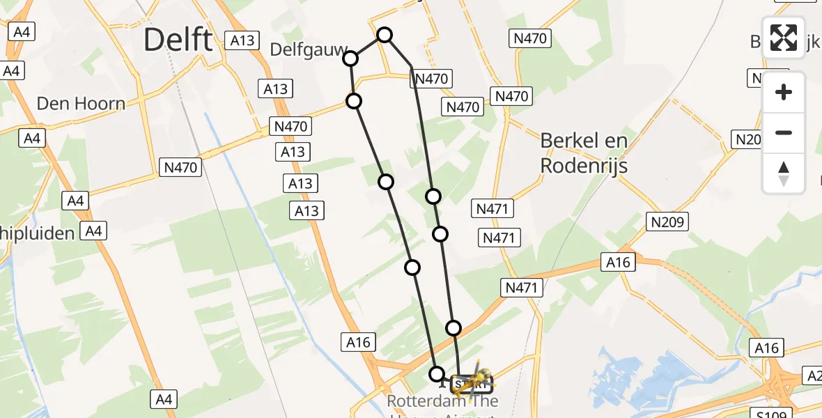 Vluchtroute Traumahelikopter Rotterdam The Hague Airport - Rotterdam The Hague Airport, 09 juli 2026, 18:37