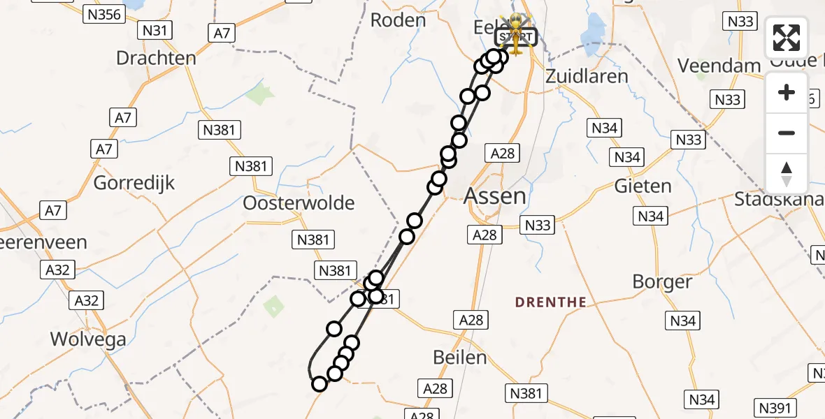 Vluchtroute Traumahelikopter Groningen Airport Eelde - Groningen Airport Eelde, 09 juli 2026, 20:39