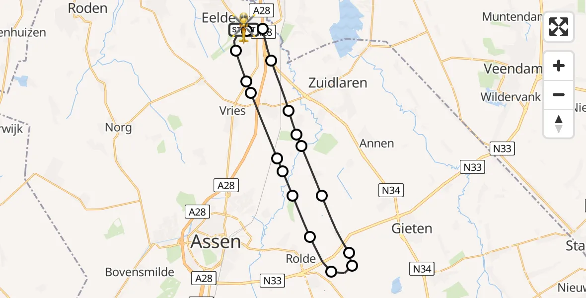 Vluchtroute Traumahelikopter Groningen Airport Eelde - Groningen Airport Eelde, 09 juli 2026, 21:27