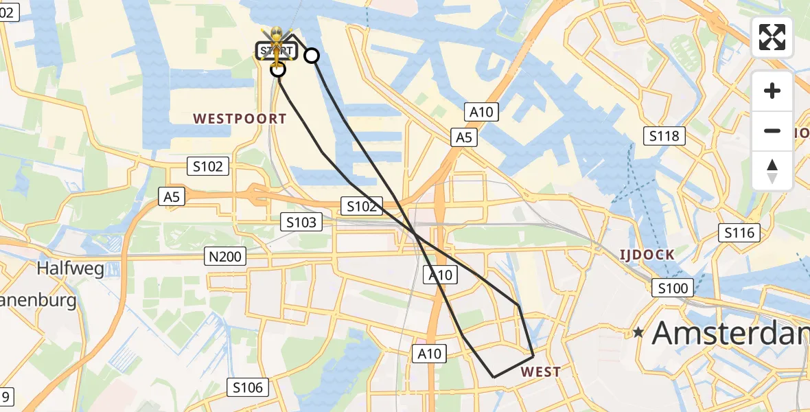 Vluchtroute Traumahelikopter Amsterdam Heliport - Amsterdam Heliport, 09 juli 2026, 21:51