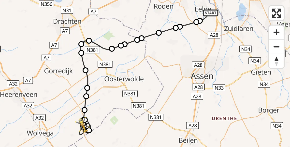 Vluchtroute Traumahelikopter Groningen Airport Eelde - Noordwolde, 10 juli 2026, 00:40