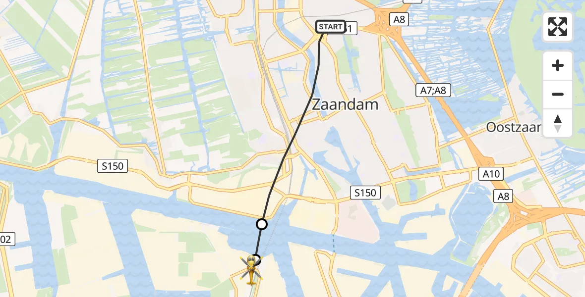 Vluchtroute Traumahelikopter Zaandam - Amsterdam Heliport, 10 juli 2026, 03:47
