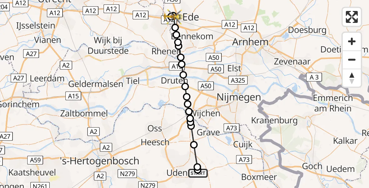 Vluchtroute Traumahelikopter Vliegbasis Volkel - De Klomp, 10 juli 2026, 04:29