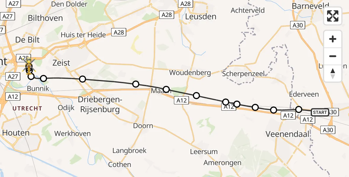 Vluchtroute Traumahelikopter De Klomp - Universitair Medisch Centrum Utrecht, 10 juli 2026, 05:11