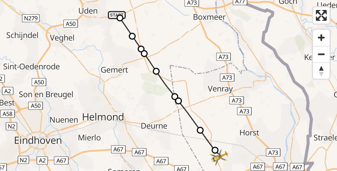Vluchtroute Traumahelikopter Vliegbasis Volkel - Kronenberg, 10 juli 2026, 06:34