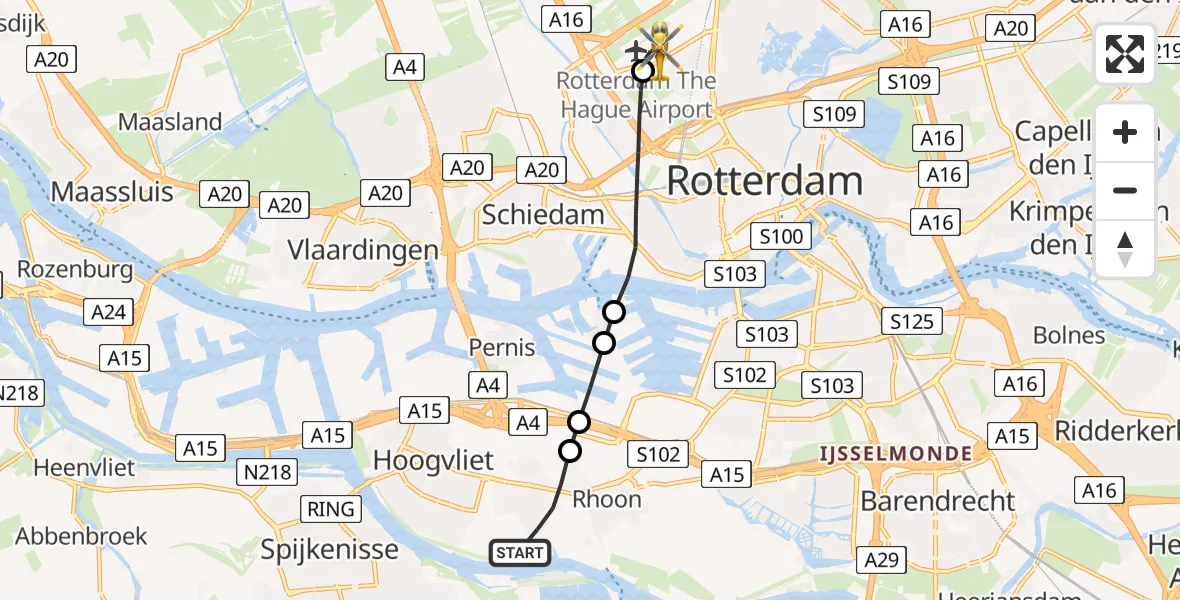 Vluchtroute Traumahelikopter Poortugaal - Rotterdam The Hague Airport, 10 juli 2026, 07:31