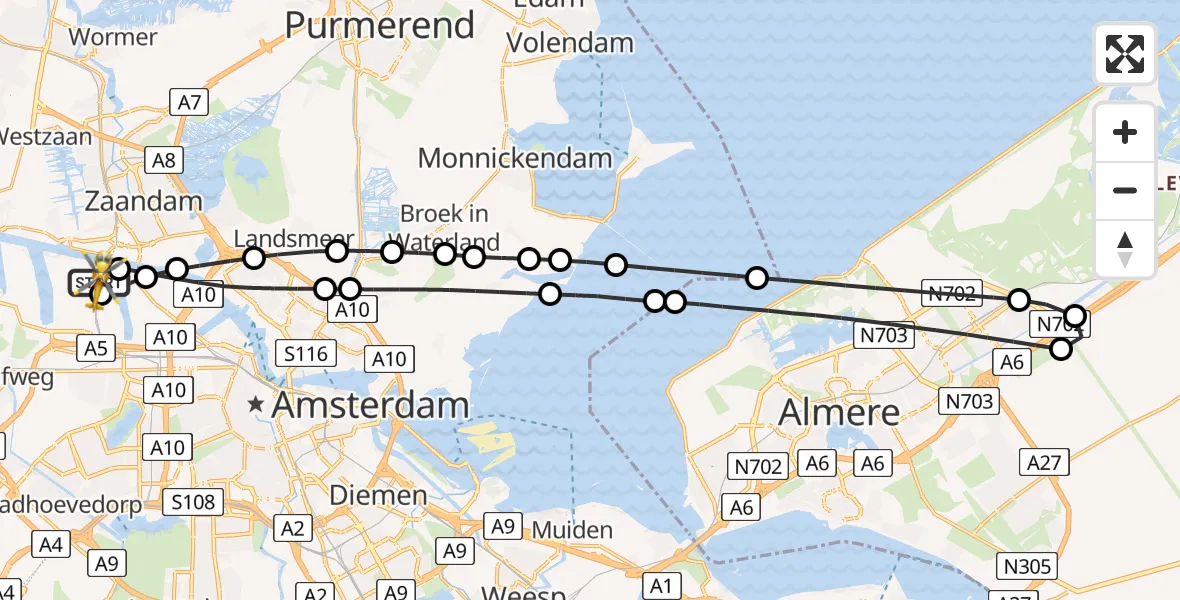 Vluchtroute Traumahelikopter Amsterdam Heliport - Amsterdam Heliport, 10 juli 2026, 07:31