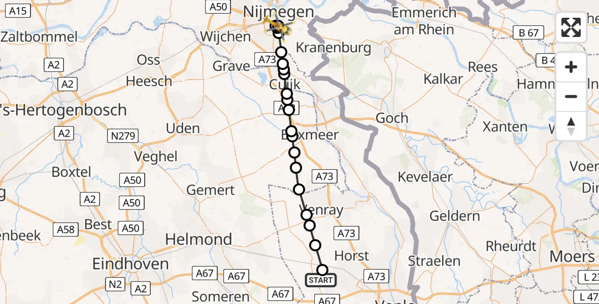 Vluchtroute Traumahelikopter Kronenberg - Radboud Universitair Medisch Centrum, 10 juli 2026, 07:48