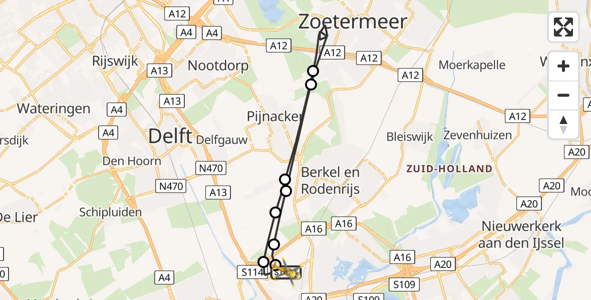 Vluchtroute Traumahelikopter Rotterdam The Hague Airport - Rotterdam The Hague Airport, 10 juli 2026, 08:06