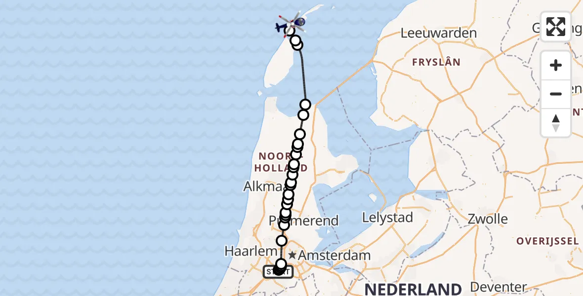 Vluchtroute Politiehelikopter Amsterdam Vliegveld Schiphol - Vlieland, 10 juli 2026, 08:11