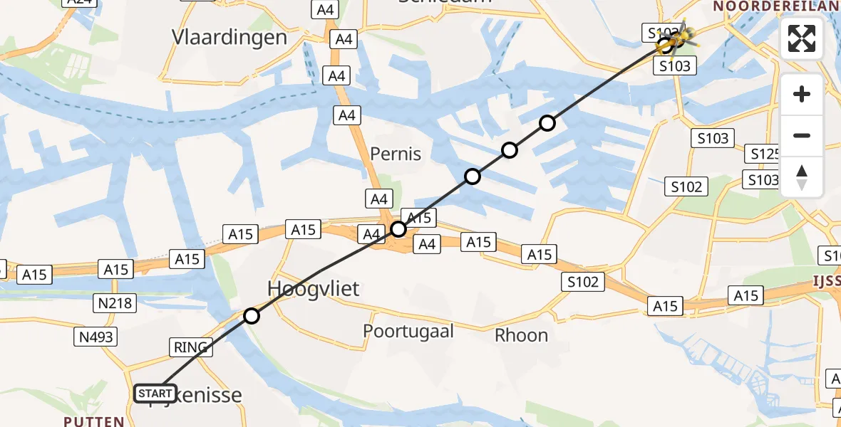 Vluchtroute Traumahelikopter Spijkenisse - Erasmus MC, 10 juli 2026, 09:32