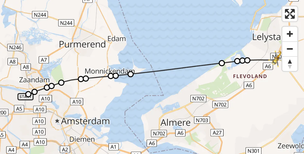 Vluchtroute Traumahelikopter Amsterdam Heliport - Lelystad, 10 juli 2026, 09:47