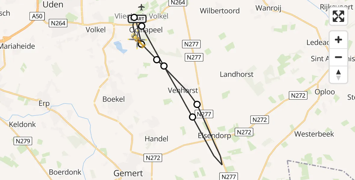 Vluchtroute Traumahelikopter Vliegbasis Volkel - Odiliapeel, 10 juli 2026, 10:01