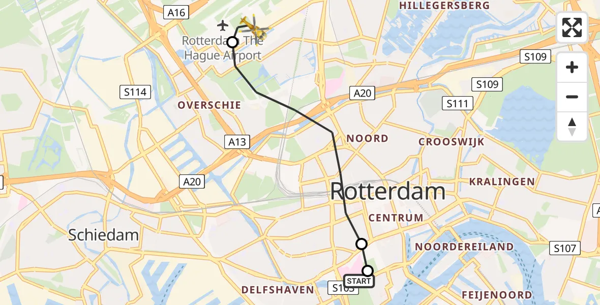 Vluchtroute Traumahelikopter Erasmus MC - Rotterdam The Hague Airport, 10 juli 2026, 10:04