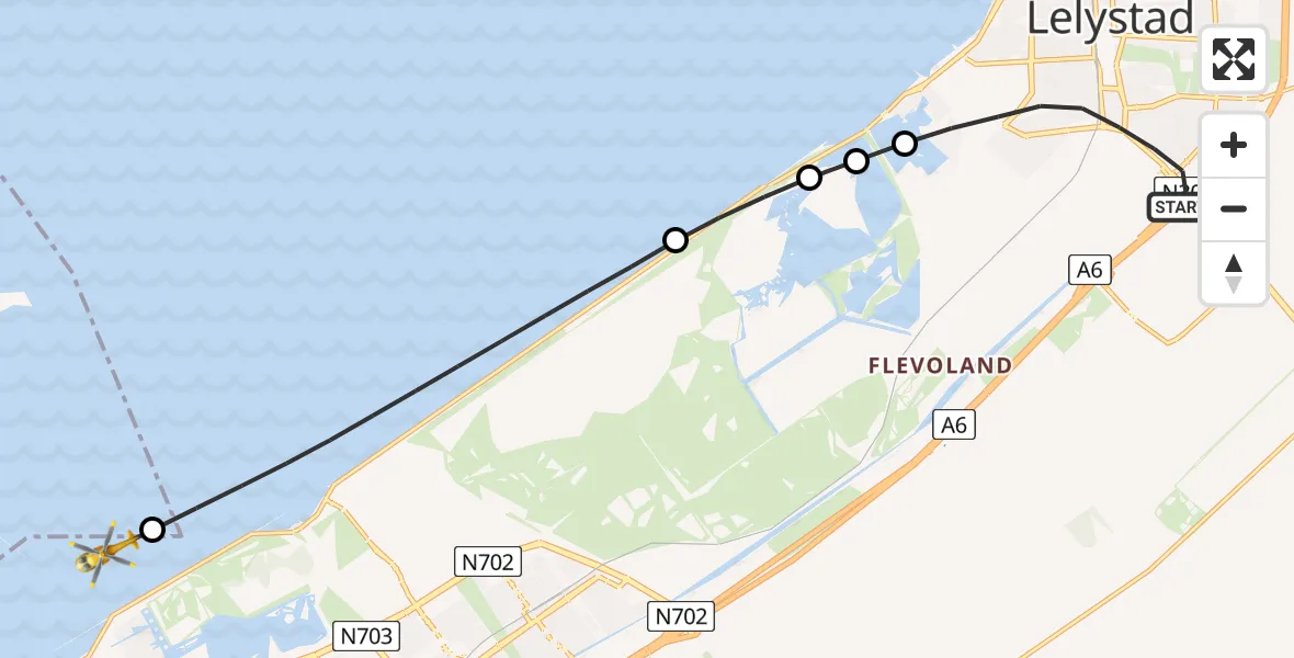 Vluchtroute Traumahelikopter Lelystad - Almere, 10 juli 2026, 10:15