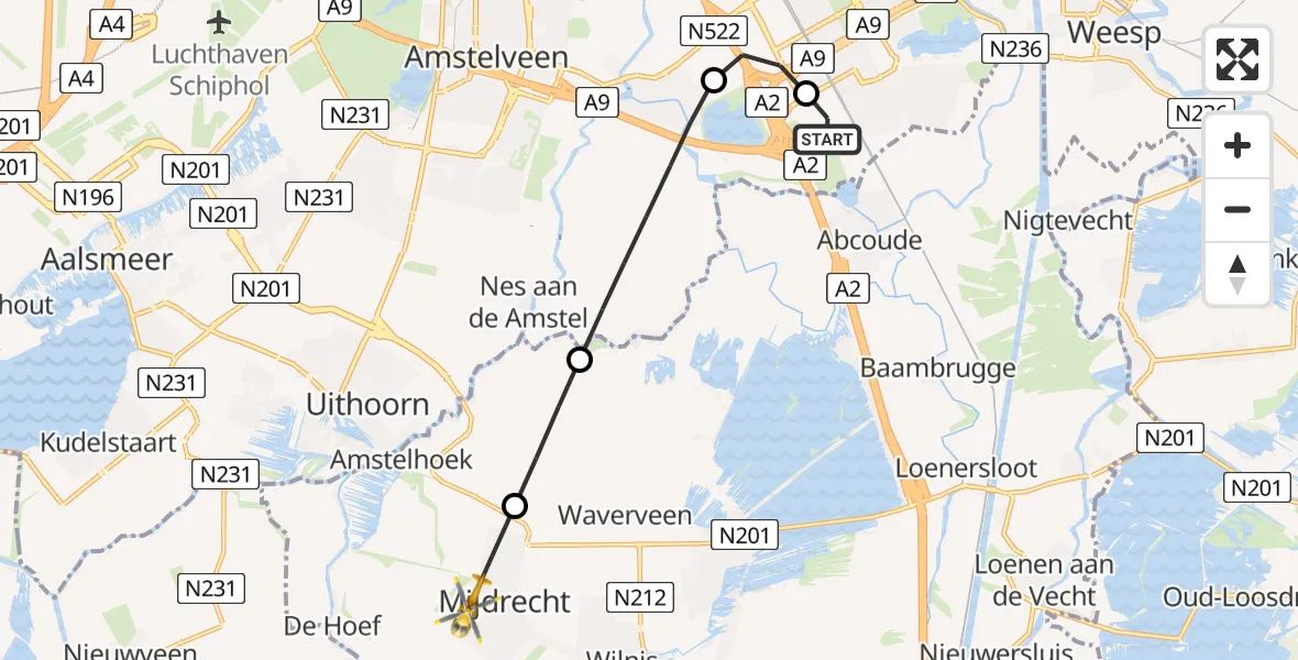 Vluchtroute Traumahelikopter Amsterdam UMC Helipad - Mijdrecht, 10 juli 2026, 10:56