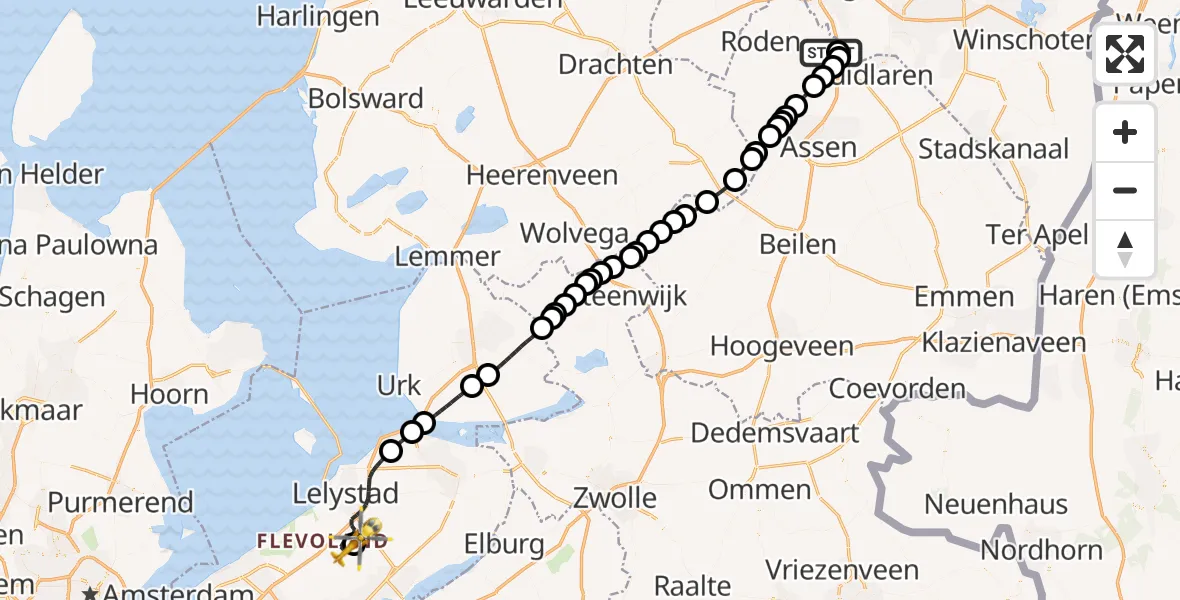 Vluchtroute Traumahelikopter Groningen Airport Eelde - Lelystad Airport, 10 juli 2026, 11:13