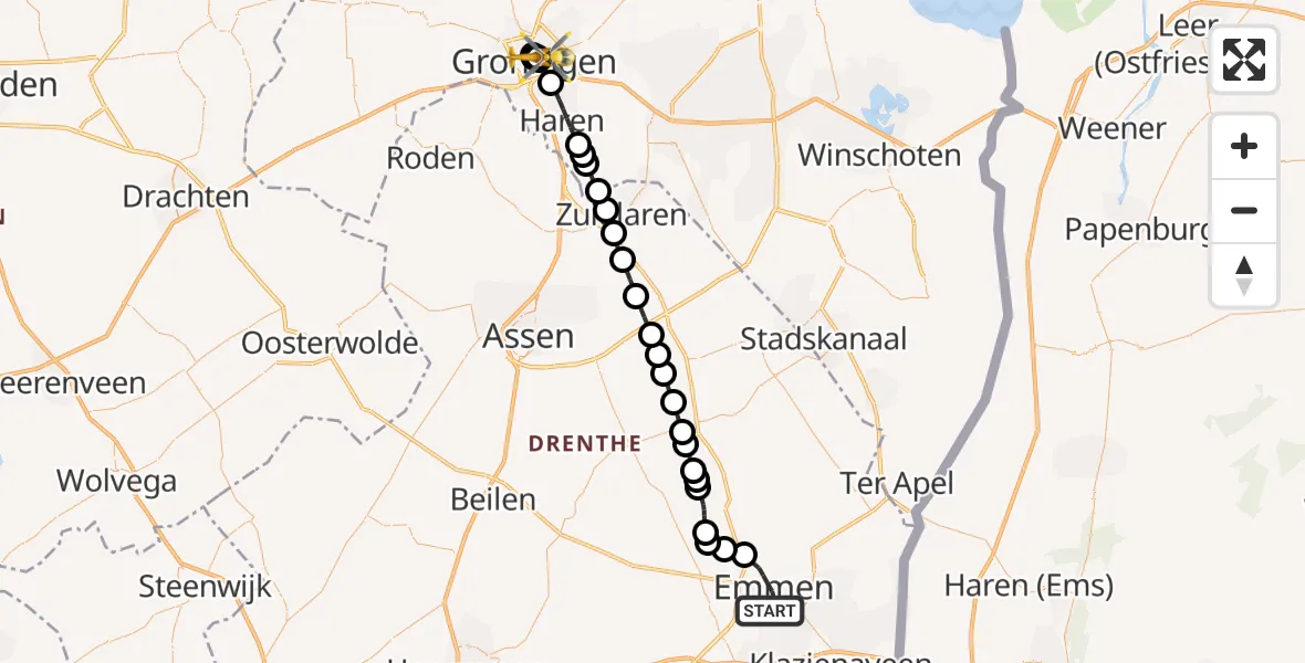 Vluchtroute Traumahelikopter Emmen - Universitair Medisch Centrum Groningen, 10 juli 2026, 11:20