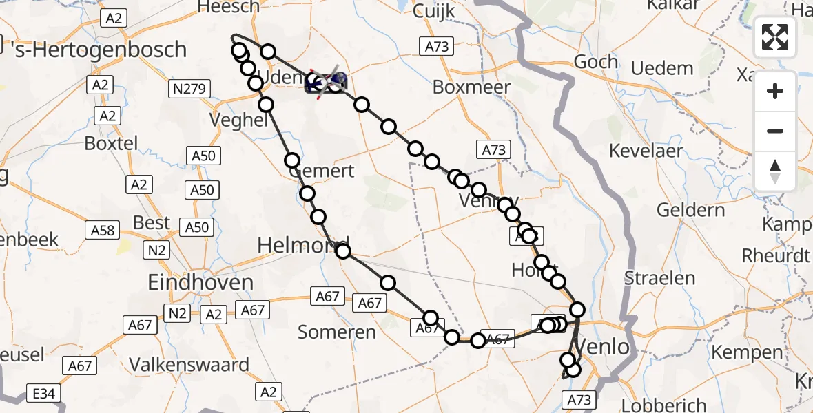 Vluchtroute Politiehelikopter Vliegbasis Volkel - Vliegbasis Volkel, 10 juli 2026, 11:24