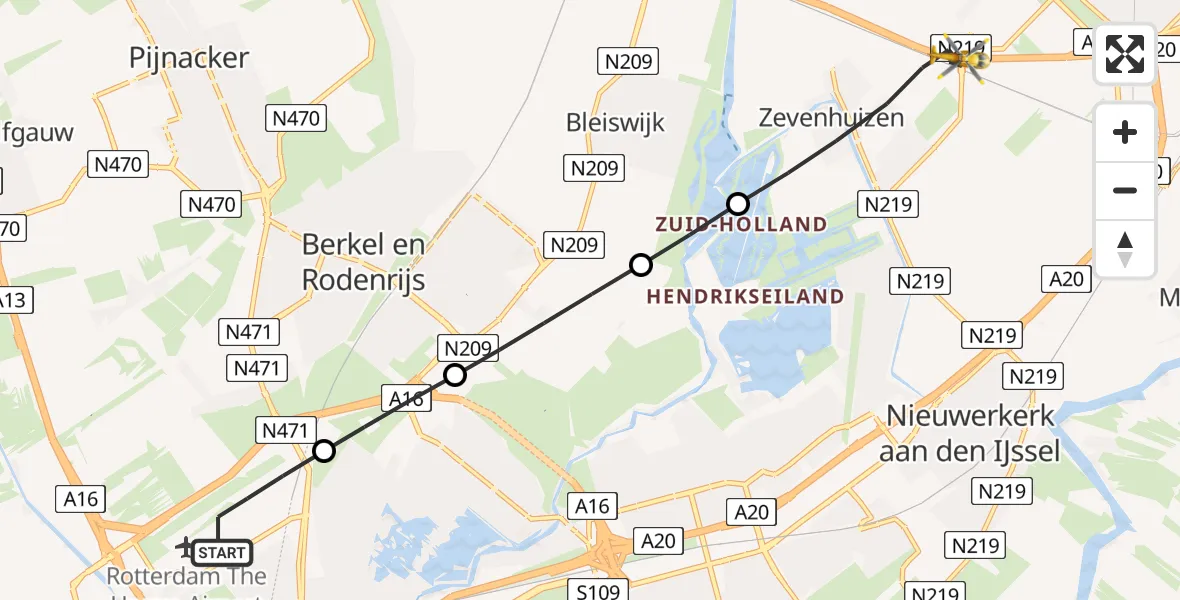 Vluchtroute Traumahelikopter Rotterdam The Hague Airport - Zevenhuizen, 10 juli 2026, 11:35