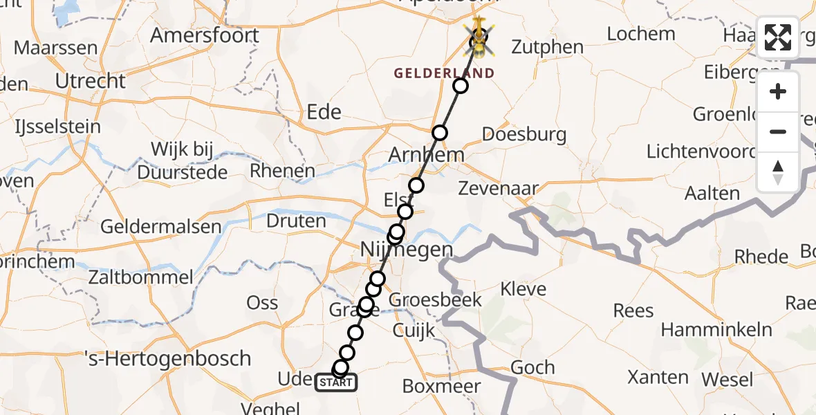 Vluchtroute Traumahelikopter Vliegbasis Volkel - Klarenbeek, 10 juli 2026, 11:44