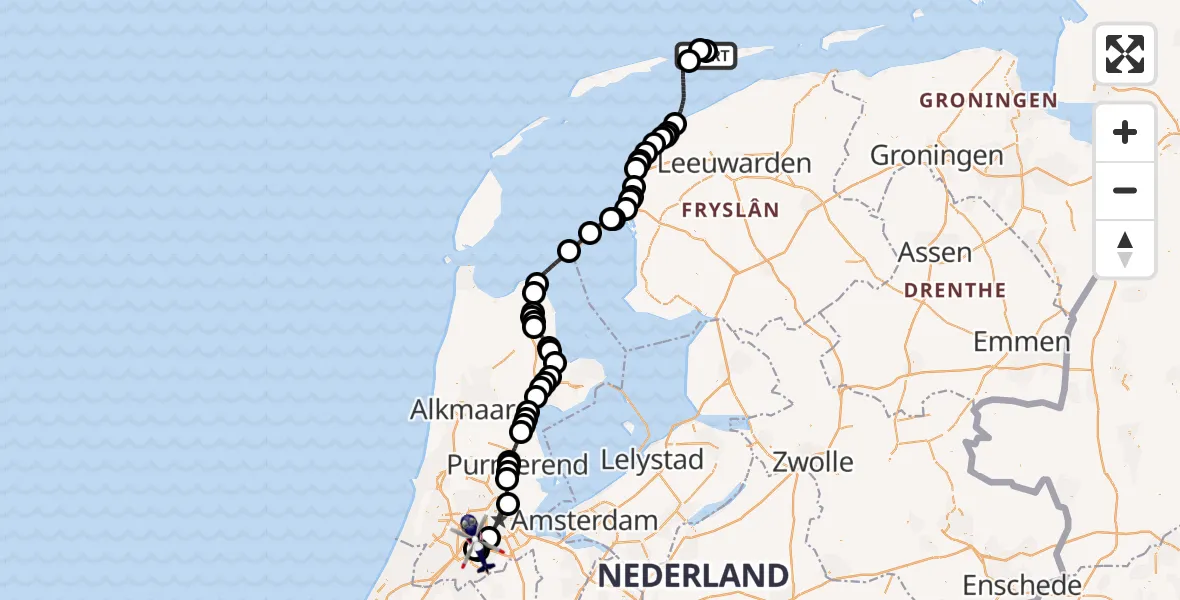 Vluchtroute Politiehelikopter Ameland Vliegveld Ballum - Amsterdam Vliegveld Schiphol, 10 juli 2026, 11:44