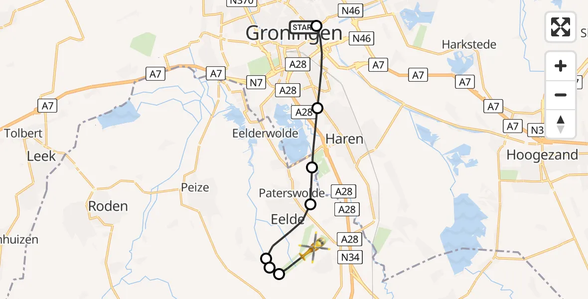 Vluchtroute Traumahelikopter Universitair Medisch Centrum Groningen - Groningen Airport Eelde, 10 juli 2026, 12:04