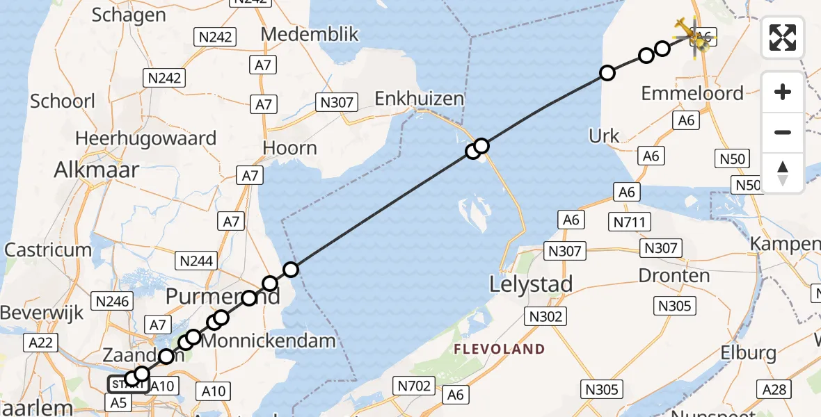 Vluchtroute Traumahelikopter Amsterdam Heliport - Bant, 10 juli 2026, 12:08