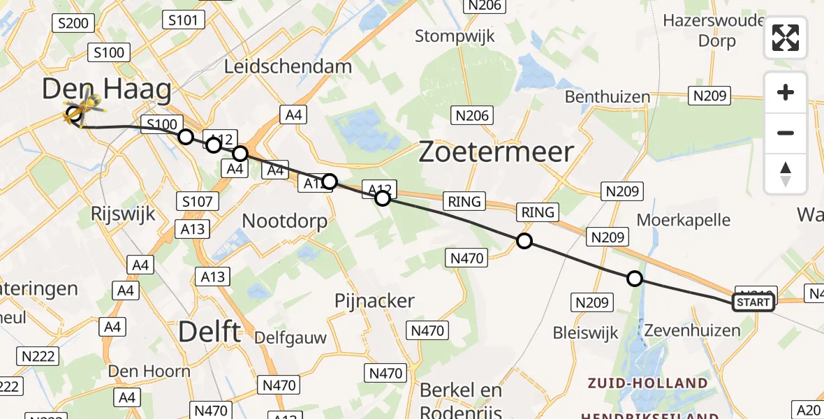 Vluchtroute Traumahelikopter Zevenhuizen - HMC Westeinde Heliport, 10 juli 2026, 12:09